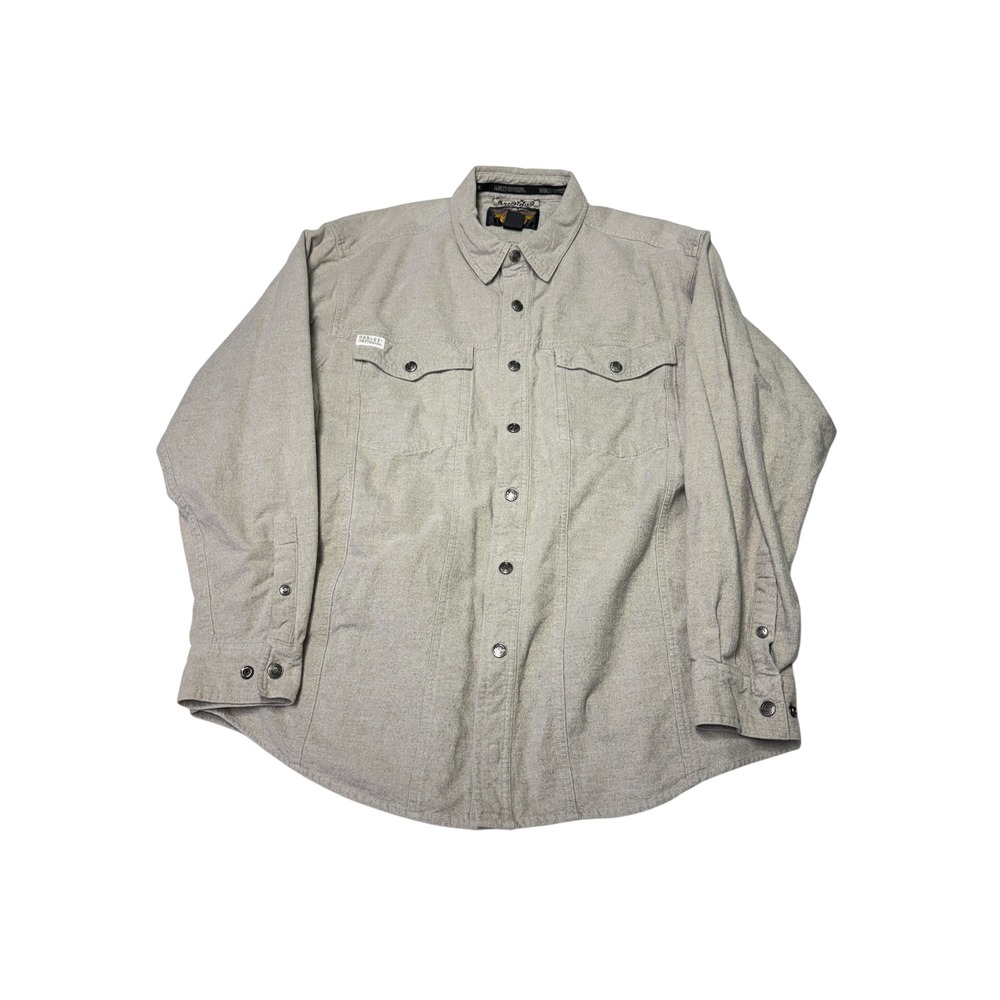 Harley-Davidson Size XL Heavy Flannel Tan Snap Button‎ Long Sleeve Shirt